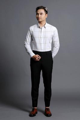 Áo Sơ Mi Nam Trắng Caro Vàng bản vuông