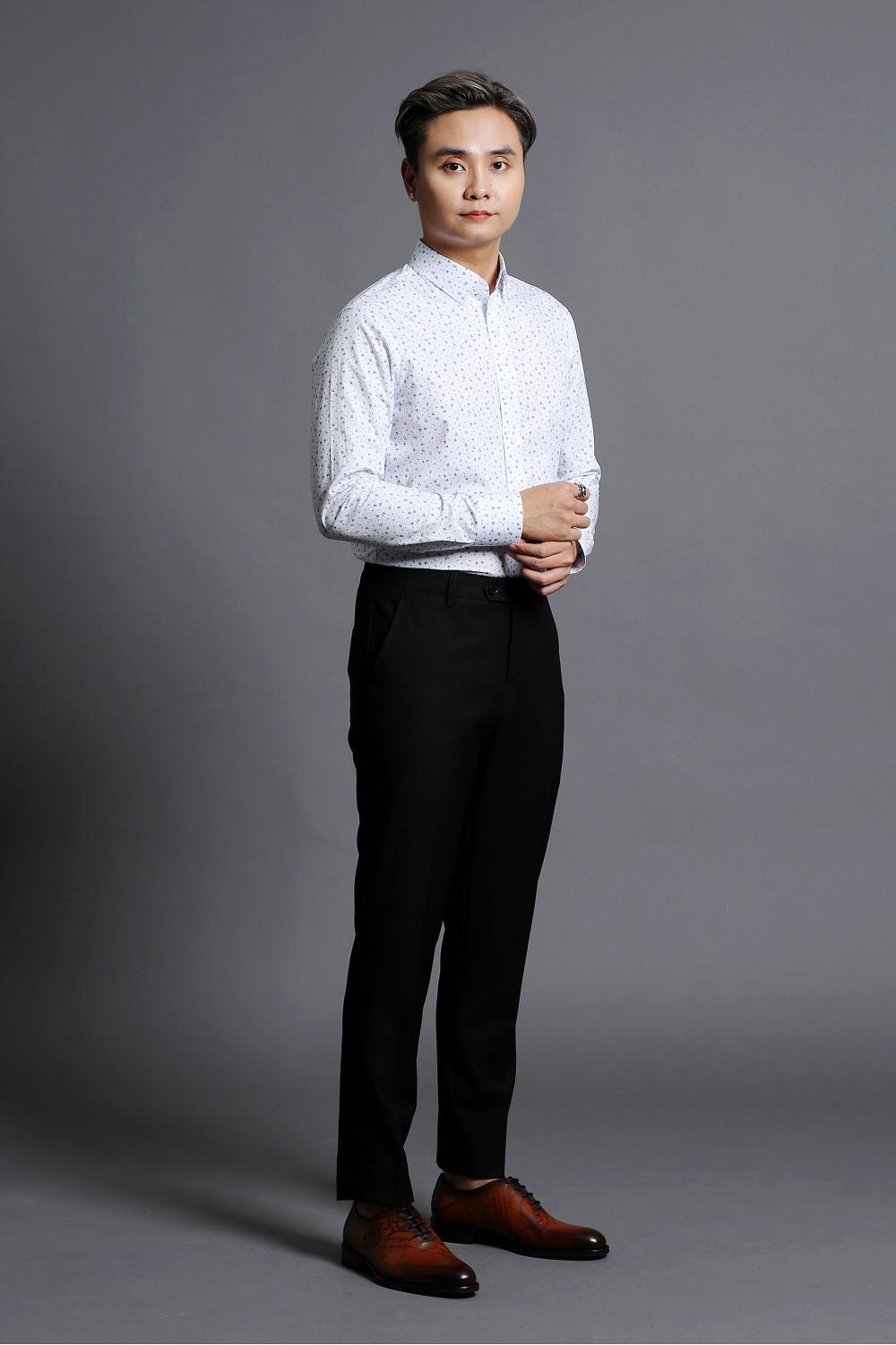 Áo Sơ Mi Nam Trắng Họa Tiết Chấm Bi