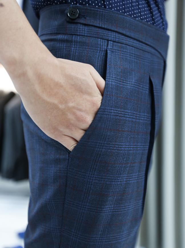 Quần Tây Nam Xanh Caro Xếp Ly Cao Cấp