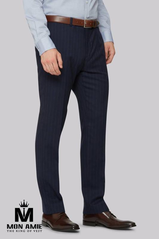 Quần Tây Nam Xanh Đen Công Sở Kẻ Sọc