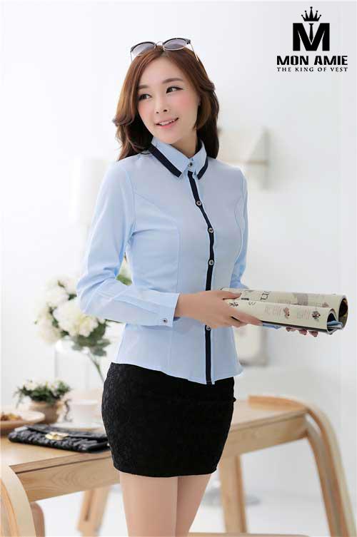 Sơ Mi Nữ Xanh Dương Công Sở Lịch Thiệp
