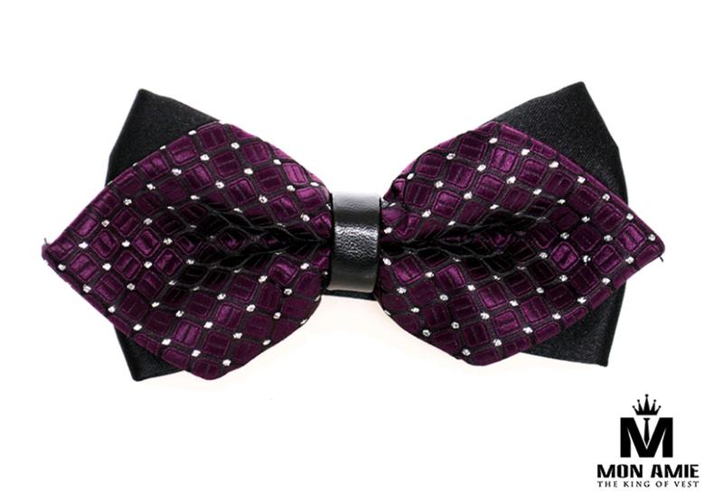 Nơ cưới màu tím họa tiết kim cương N07