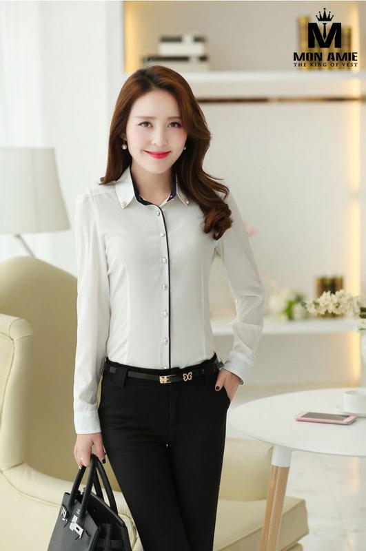 Sơ Mi Nữ Trắng Trơn Phối Nút