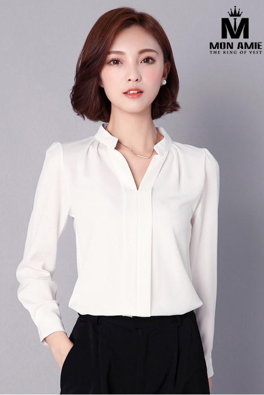 Sơ Mi Nữ Trắng Trơn Cổ Chữ V