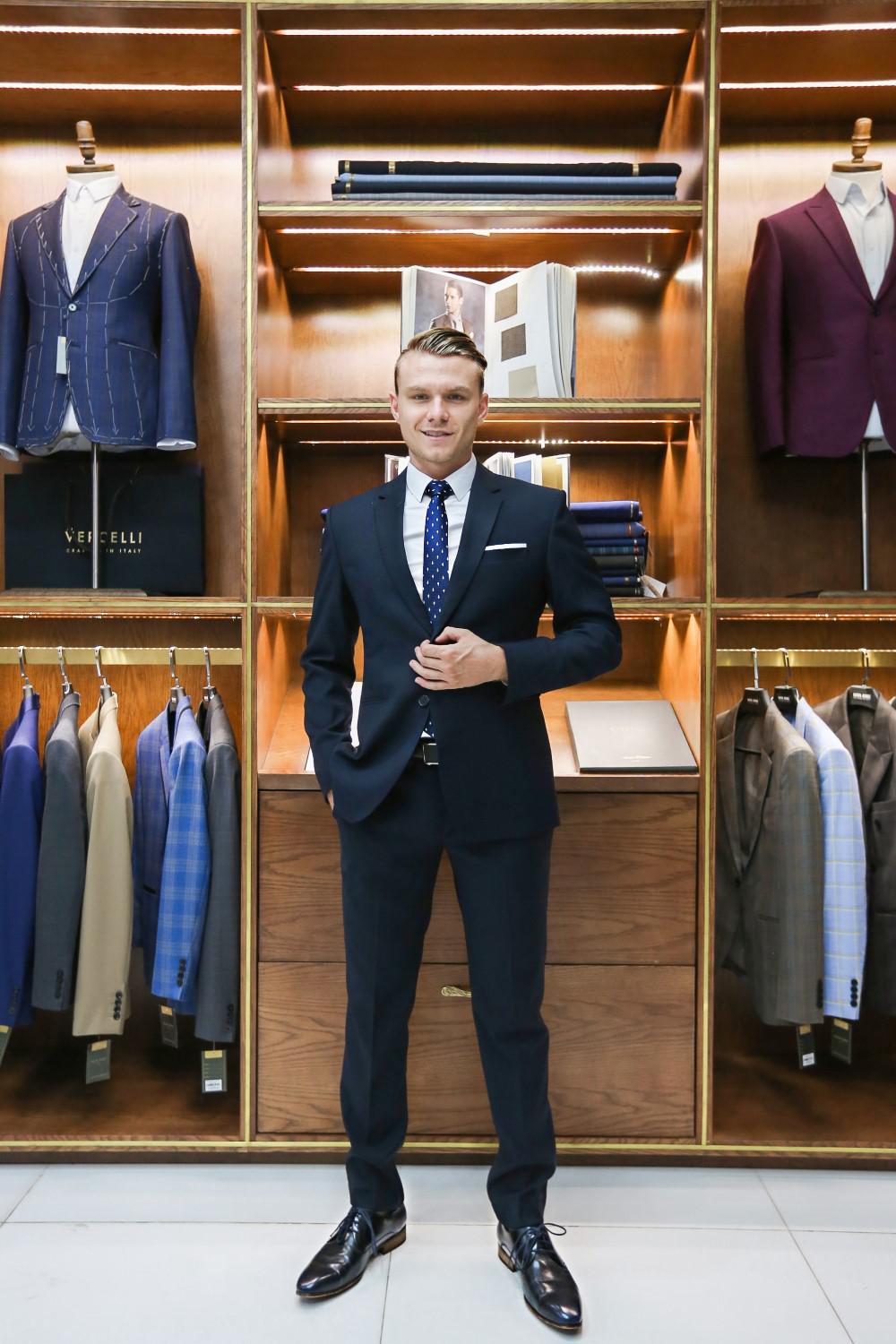 Bộ Suit 2 nút, ve xuôi Xanh Đen 