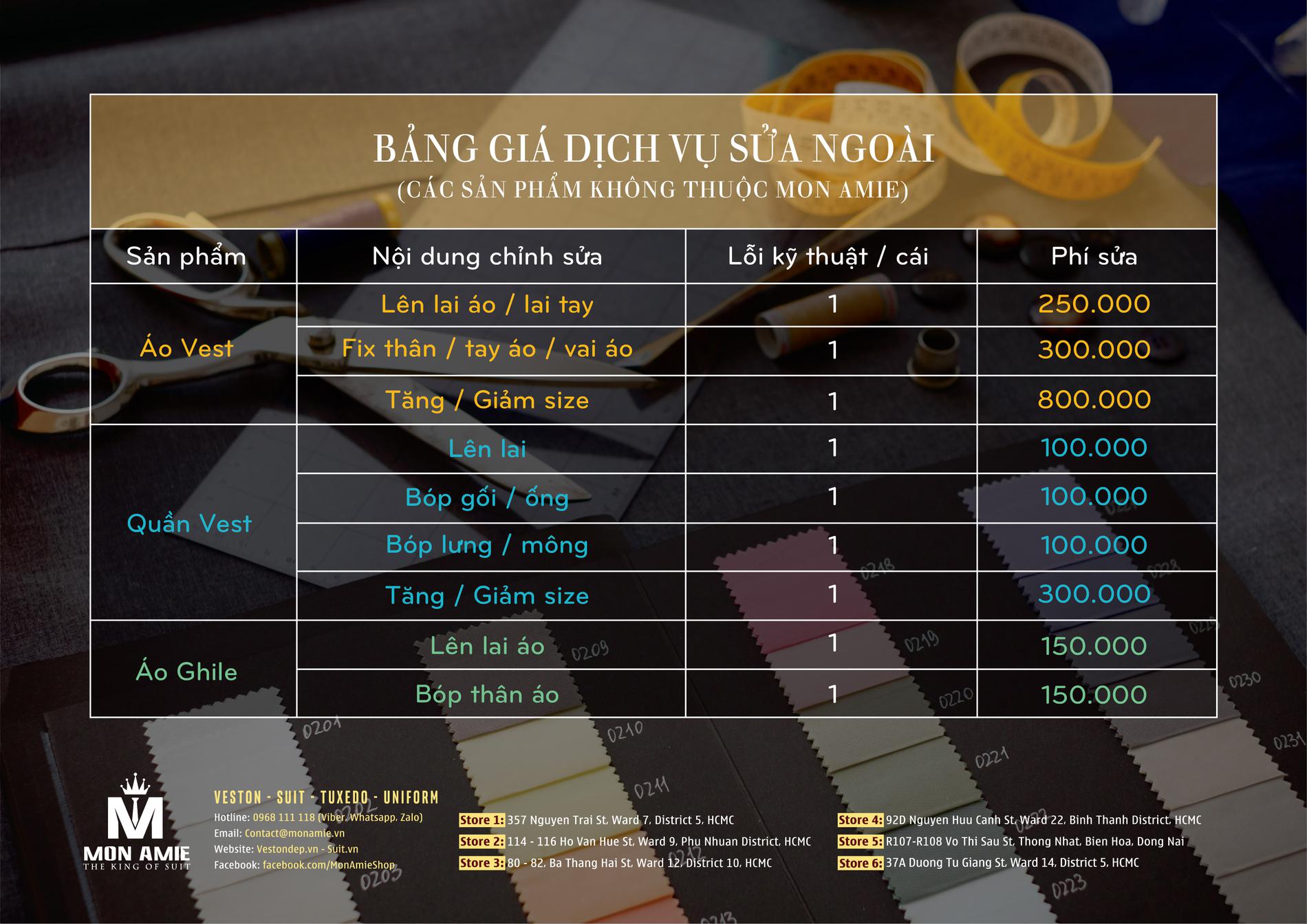 XEM BẢNG GIÁ CÁC DỊCH VỤ CỦA MON AMIE 